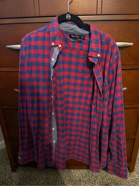 Nautica Red and Blue Plaid Button-Down Shirt
